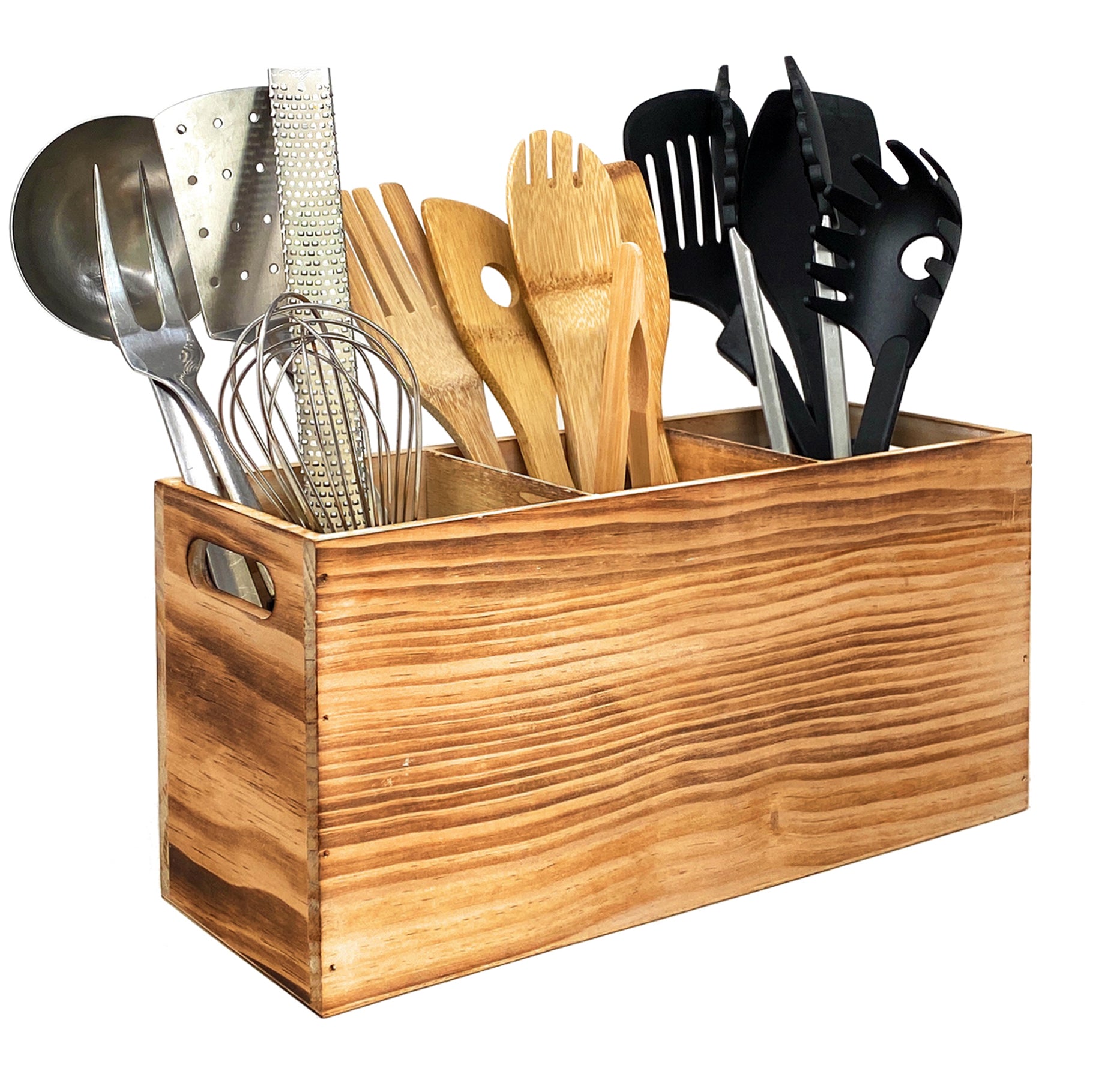 Colorful Mango Wood Cooking Utensil Holder for Kitchen Countertop