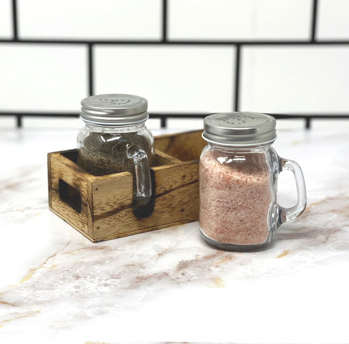 Wood mason jar cutout salt & pepper shaker holder - Burlap Kitchen