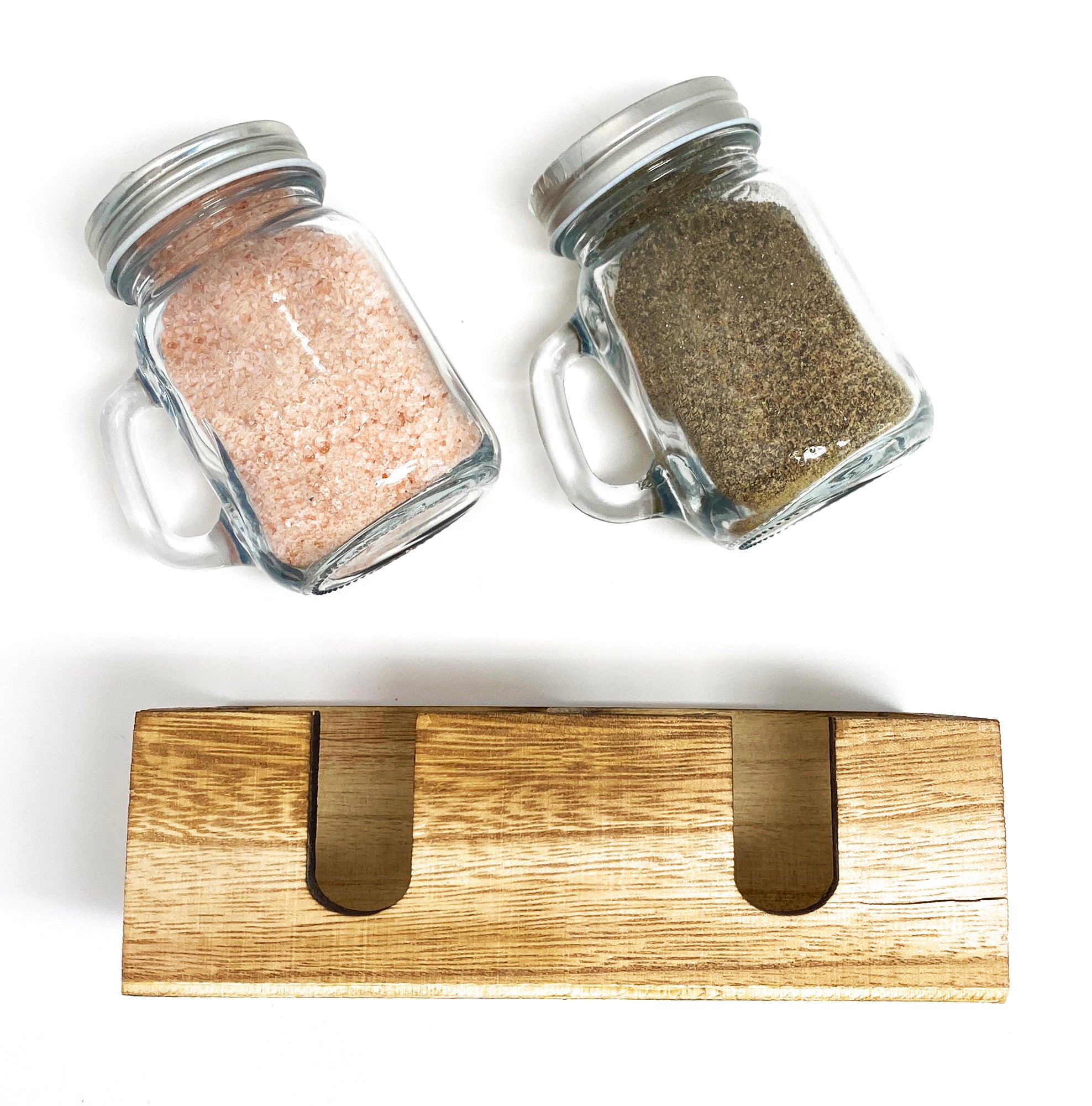 Mason Jar Salt and Pepper Shakers Set with Wood Caddy CB Accessories